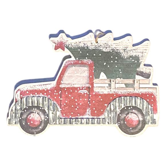 Vintage Red Truck Christmas Decor | Tree Truck Holiday Sign Farmhouse Christmas - Picture 1 of 4